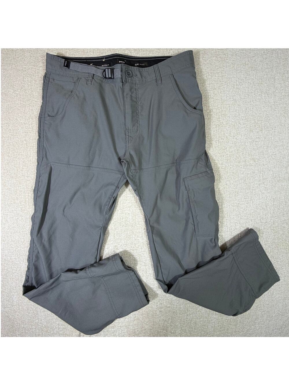 prAna Men's 32x30 Gray Relaxed Fit Belted Cargo Adjustable Hem Pants Outdoor
